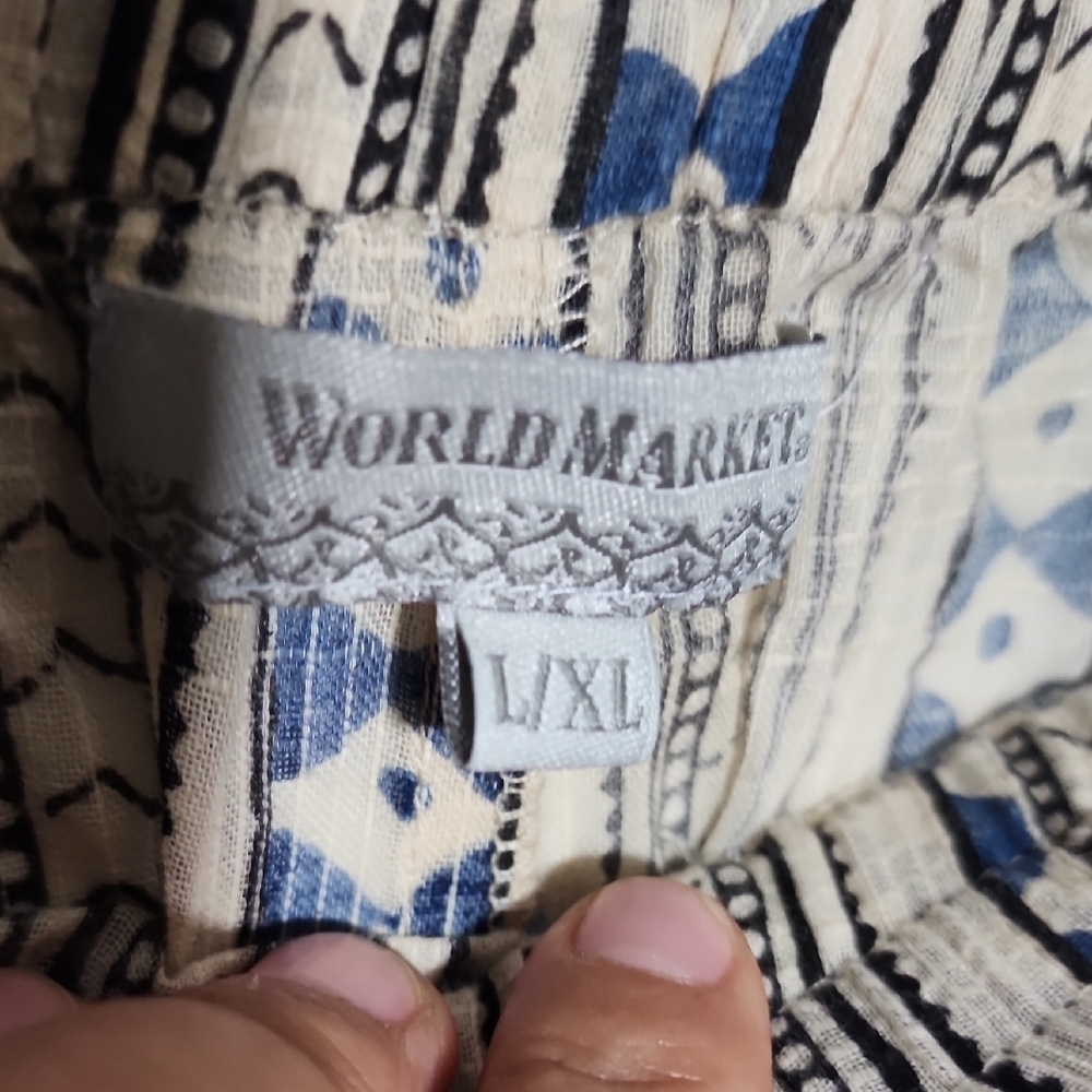 Cost Plus World Market Beige and Navy Striped Boho Wide-Leg Pants - Picture 2 of 3